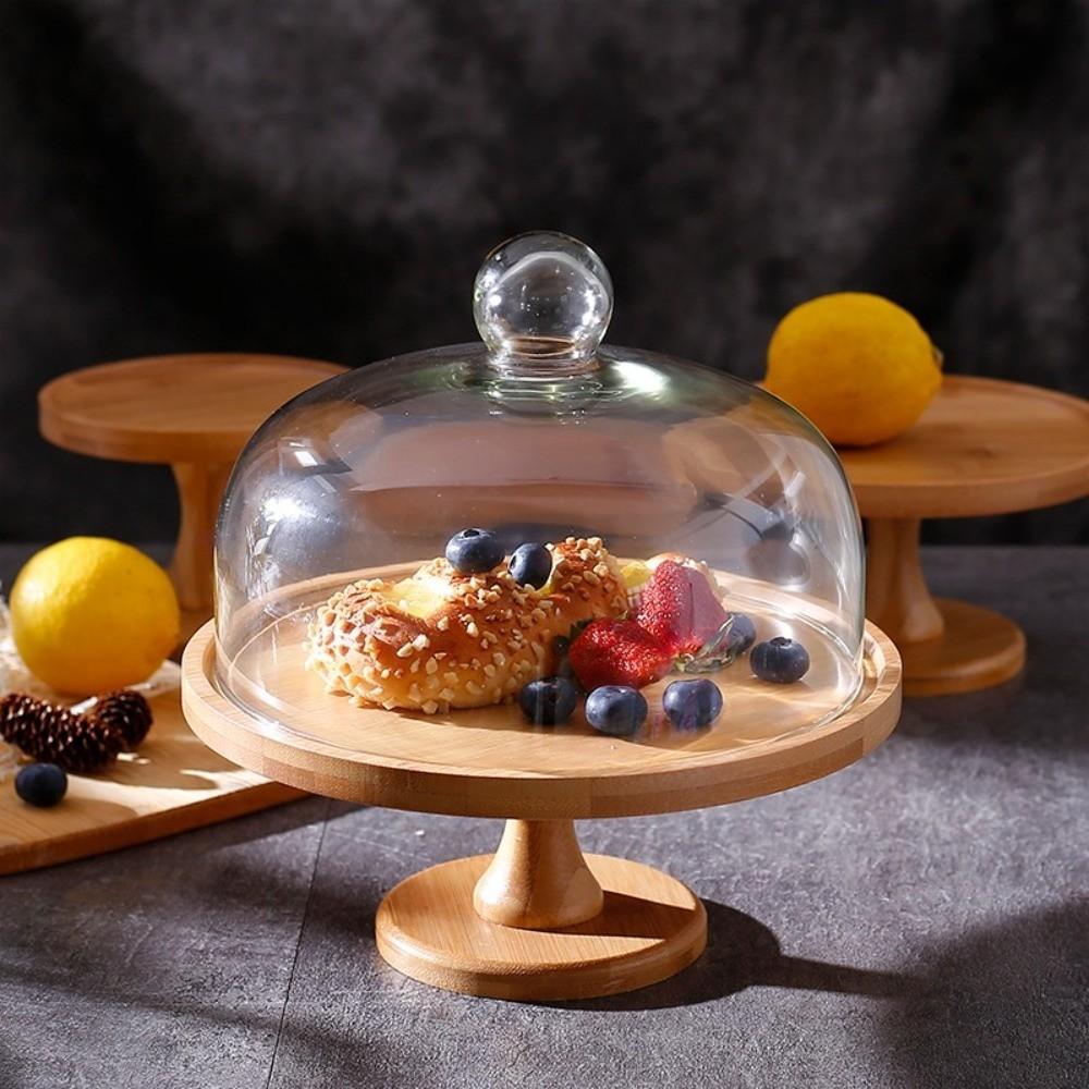 Transparent Wooden Cake Stand Glass Cover Cake Display Stand Cheese Stand Butter Box Afternoon Tea