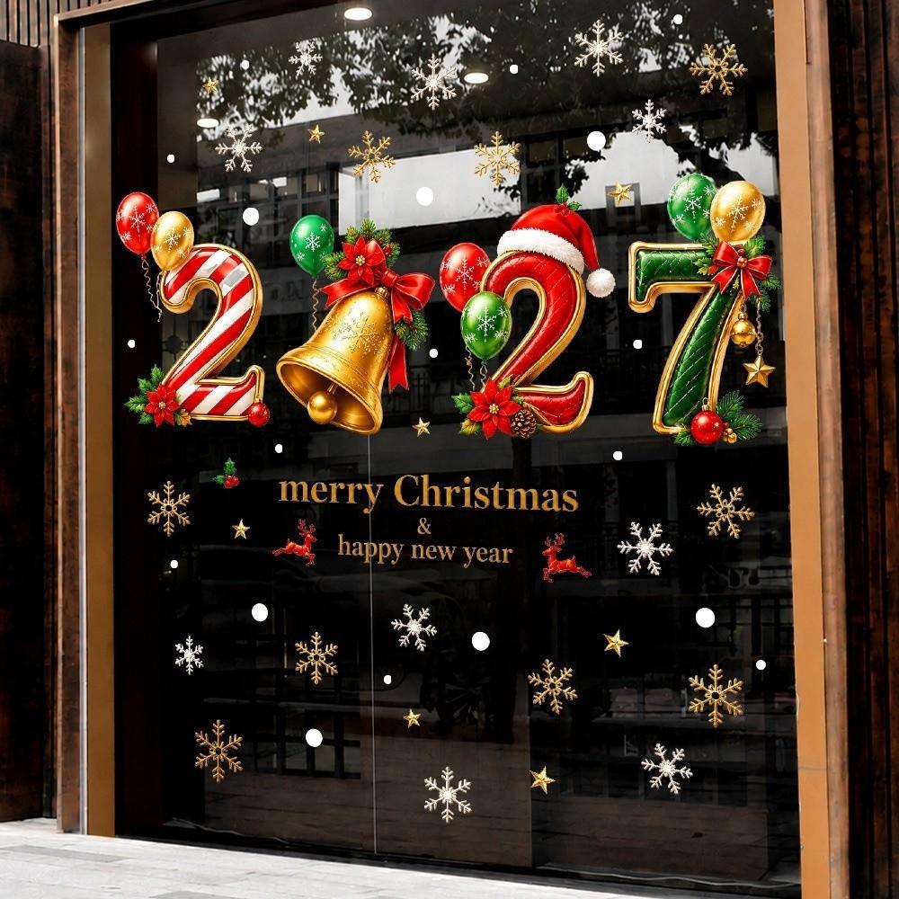 2027 2027 Window Sticker PVC New Year Decorative Sticker Glass Window Cling Christmas Decoration