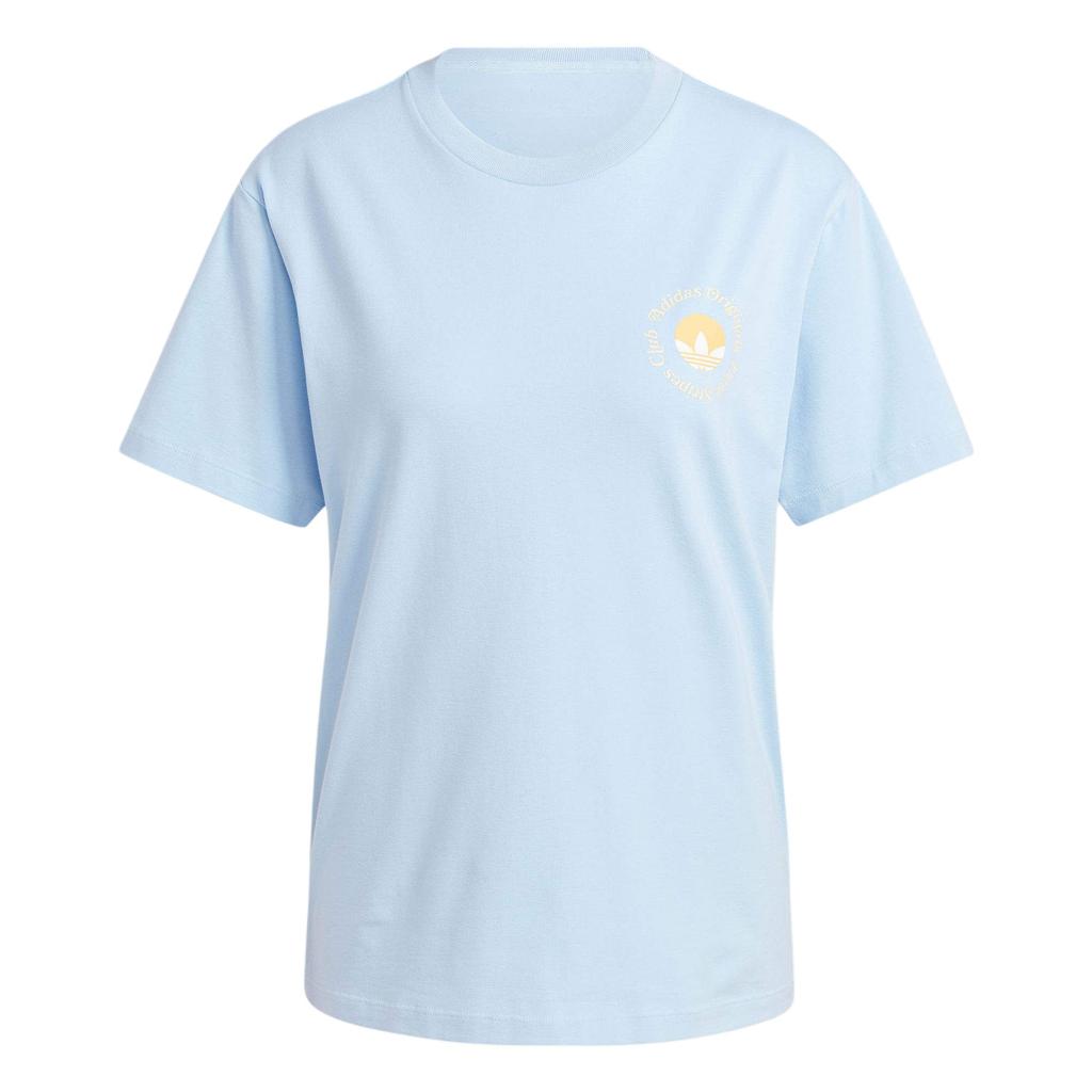 Adidas Originals Letter Print Vintage Soft Crew Neck Short Sleeve T-Shirt Women T-Shirts Sky-Blue IT9831