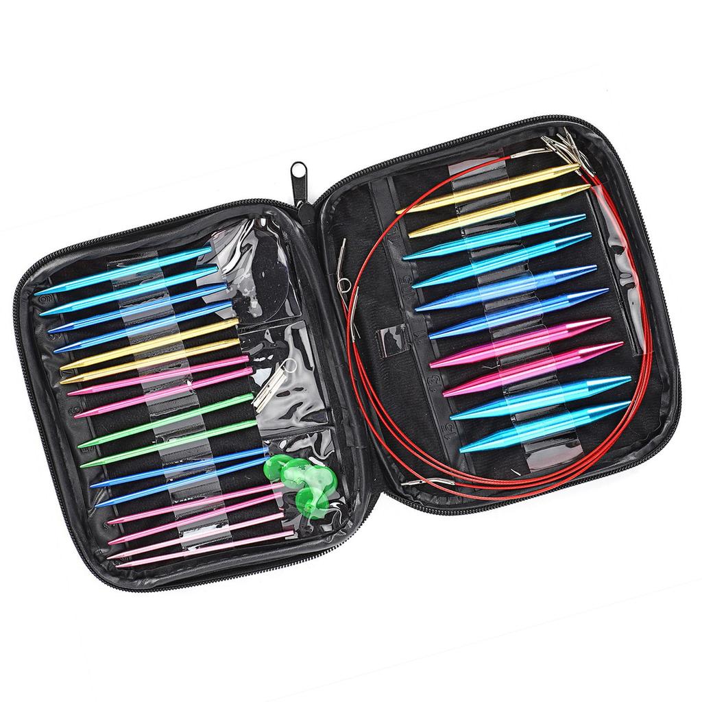 Сменные спицы 1 набор Сменные 13 размеров Набор круговых спиц 3,0 мм–10 мм с чехлом Гибкие вязальные спицы