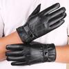 New Autumn and Winter Men's Warm Gloves for Three Stringed Wash Leather PU Plus Velvet Outdoor Riding Touch Screen Leather Gloves
