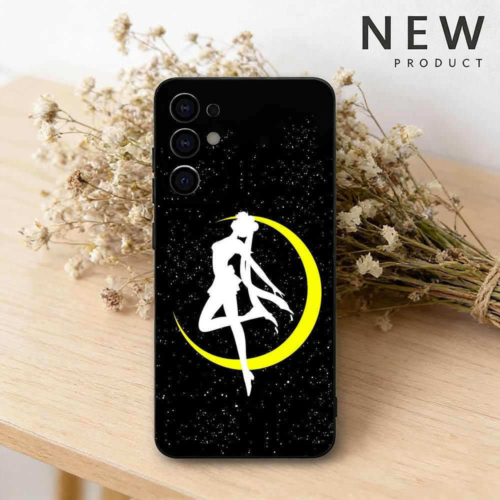 Чехол для телефона S-Sailor Anime Moon для Samsung S26,25,24,23,22,30,21,10,9,Ultra,Plus,Lite Черный Мягкий Чехол