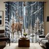 2 Pieces of HD Forest Snow Scenery Elk Decorative Curtain Green Digital Printed Curtain Home Decoration Style Decoration Living