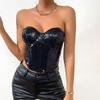 Shiny Sequin Waist Shaper Black Female Street Wear Corset Bustier Top Women's Clothing Accessories