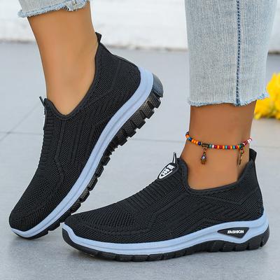 Женские вязаные кроссовки на мягкой подошве, дышащие слипоны для ходьбы и бега, женская удобная нескользящая спортивная обувь, большой размер 42