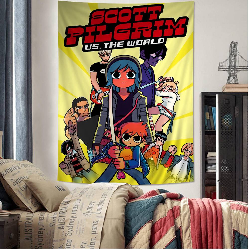 Vintage Movie Scott Pilgrim VS The World Cartoon Tapestry Art Science Fiction Room Home Decor Wall Hanging Home Decor