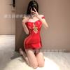 Sexy Underwear Hot Hollow New Year's Day Pajamas Uniform Sexy Red Plush Christmas Wind Mesh Dress