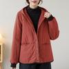 Woman Winter Korean Hooded Vintage Casual Parkas Solid Color Single Breasted Long Sleeves Casual Parkas