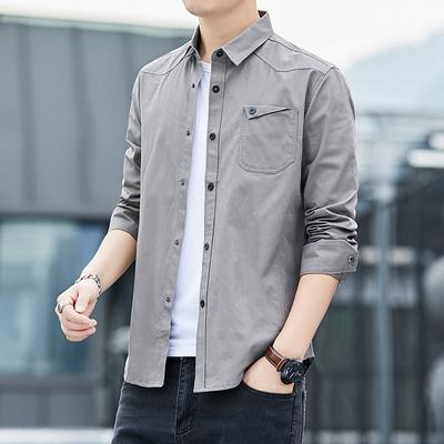 Мужская рубашка больших размеров, весенне-осенняя рубашка с длинным рукавом, воротник-стойка, повседневная рубашка