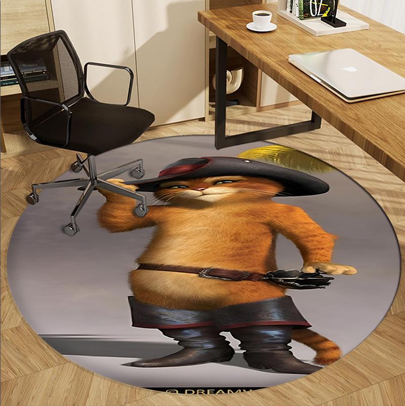 Puss in Boots Pattern Round Rug, Indoor/Outdoor Mat, for Picnic, Gameroom, Bedroom, Office, Living Room, Home Decor Carpet, Birthday Gift