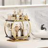 1pc Gold/Black 2-layer Circular Skincare&Perfume&Cosmetic Storage Rack,Light Luxury Style dresser&Bathroom Organizer Shelf.