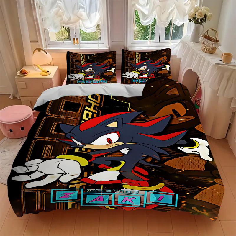 3pcs bedding set Sonic Shadow Includes 1 Comforter + 2 Pillowcases, Without Pillow Inserts, Soft Comfortable, Lightweight Breathable, Printe