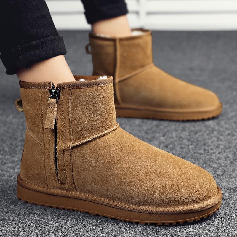 Мужские новые классические мужские зимние короткие ботинки из натуральной замши с меховой подкладкой, плюшевые утепленные нескользящие удобные ботинки