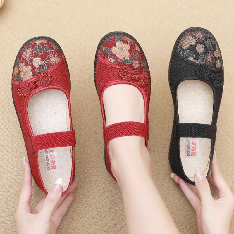 Тканевая обувь Мягкая подошва Женская обувь Для среднего и пожилого возраста Нескользящая Одинарная обувь Пожилая женщина Лето Обувь для пожилых женщин
