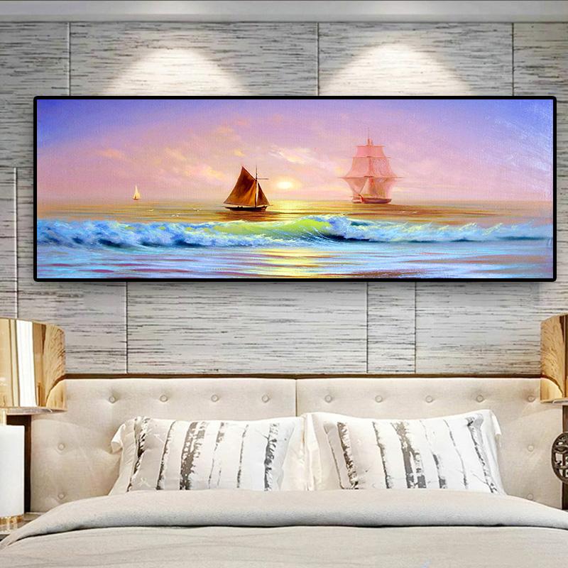 Sailing Ship At Sea Sailboat Wave Oil Painting On Canvas Posters and Prints Cuadros Wall Art Pictures For Living Room