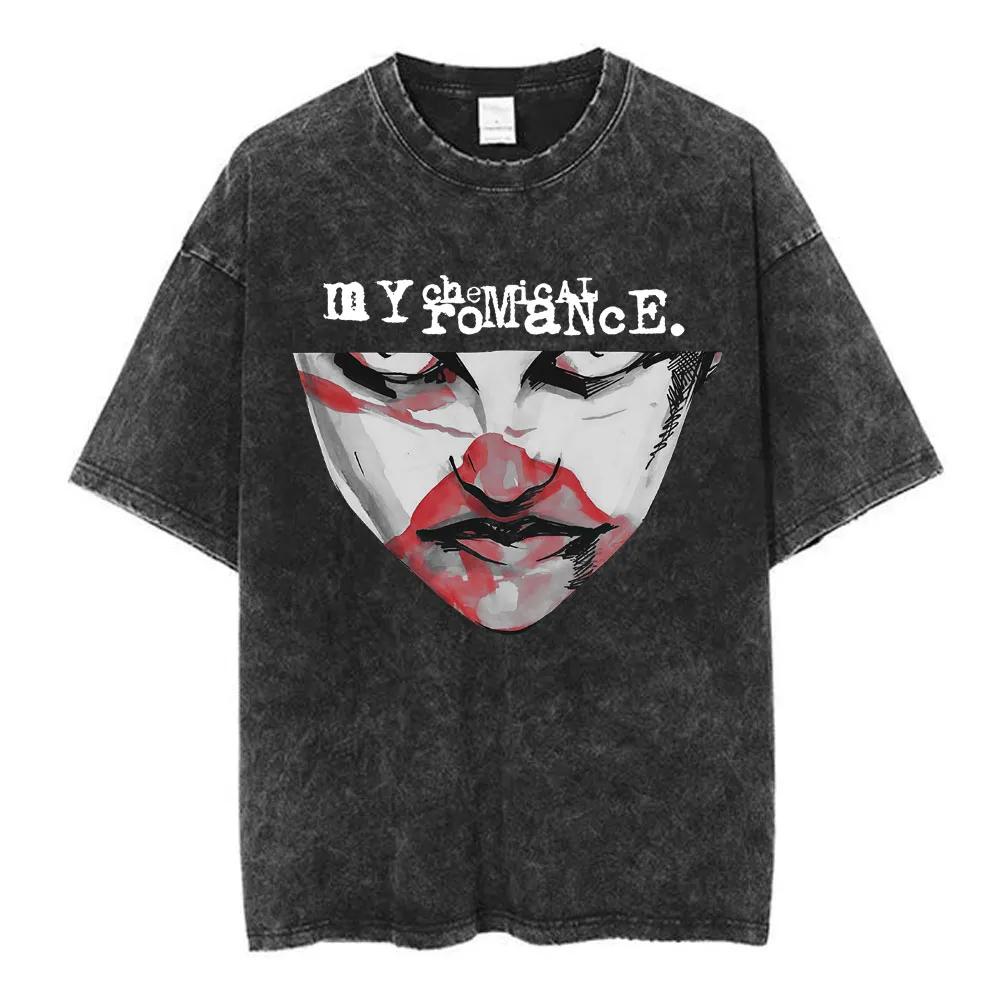 My Chemical Romance Punk Band Vintage Washed T-shirt The Black Parade Is Dead T-shirts Men Women Gothic Cotton Oversized T Shirt7
