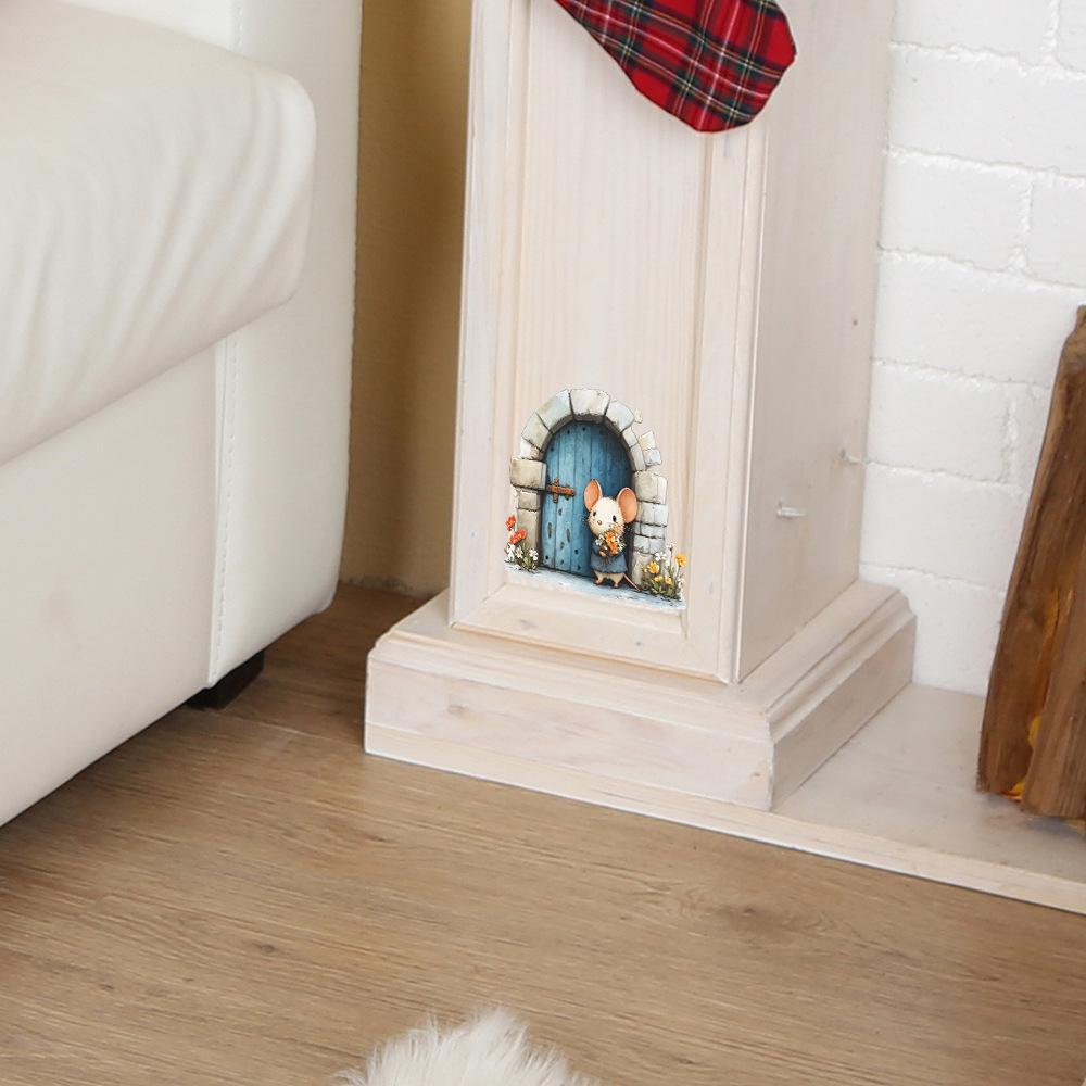 Мультяшная мышь с цветами у норки Сделай сам Съемная наклейка на стену для спальни гостиной Домашний декор