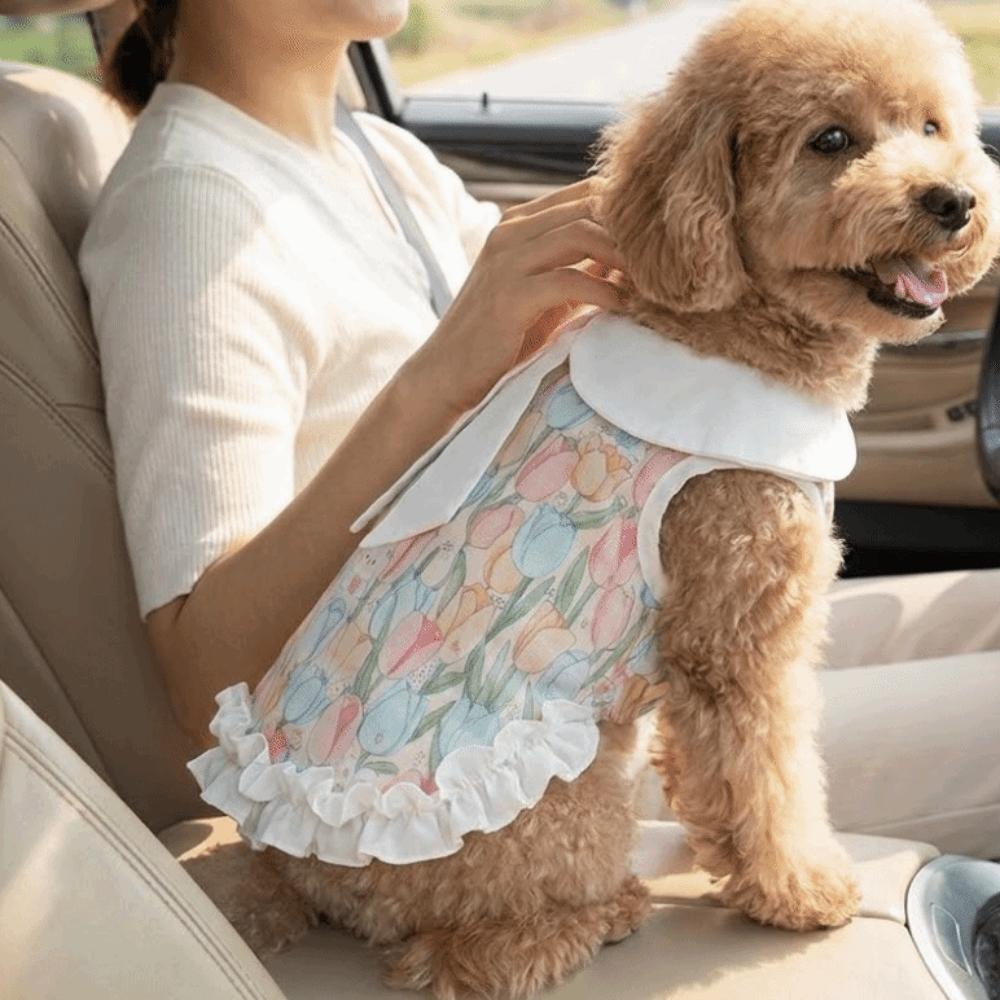 Ruffle Dog Princess Dress Floral Printed Dog Floral Skirt Puppy Summer Clothing Outdoor Activity