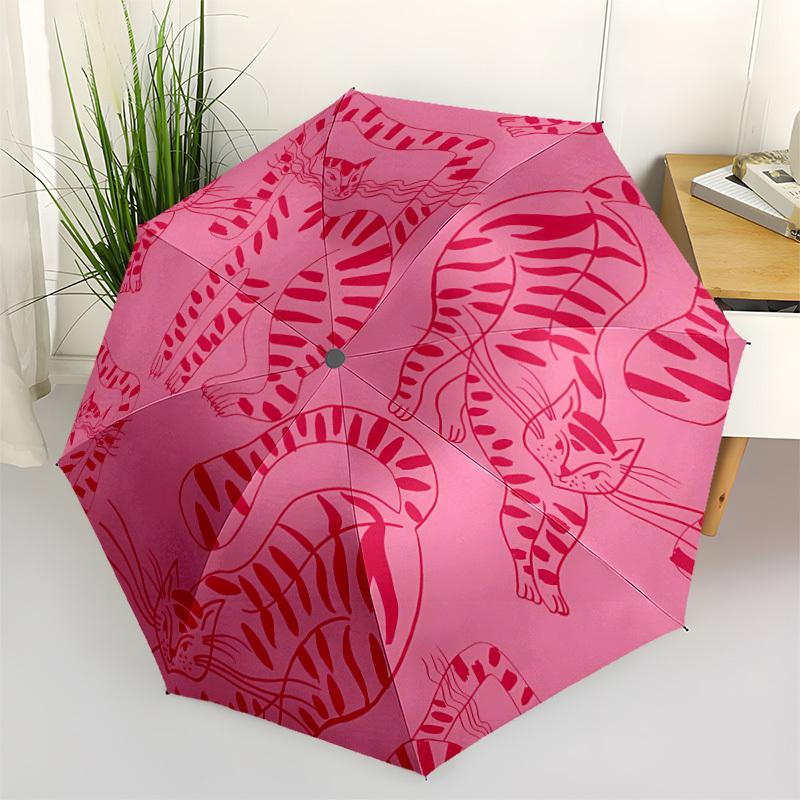 1pc Pink Cat Pattern Automatic Open/Close Umbrella, Windproof, Folding Compact Umbrella with Lightweight Design for Women/Men153