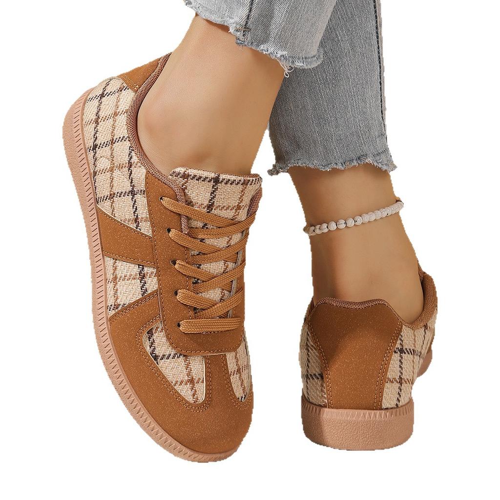 Fashion Women's Sneakers Fashion Plaid Sports Shoes Breathable Fabric Flats Running Shoes Female Trainers Jogging Walking Casual Shoes