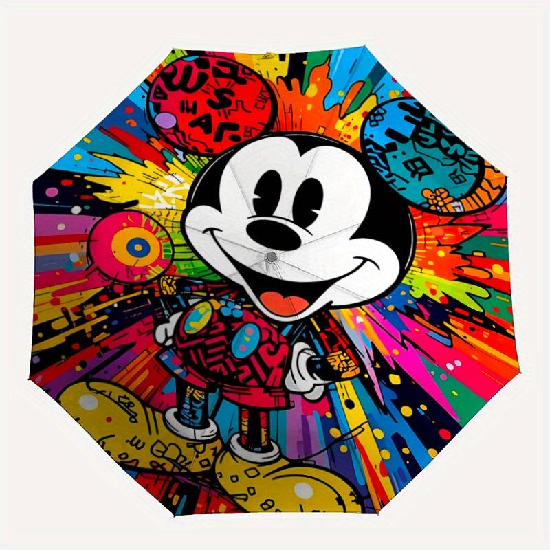 Mickey Mouse Artwork Automatic Folding Windproof Umbrella - Lightweight, Retractable Design with 8-Rib Durability, Perfect for Outdoor Adven
