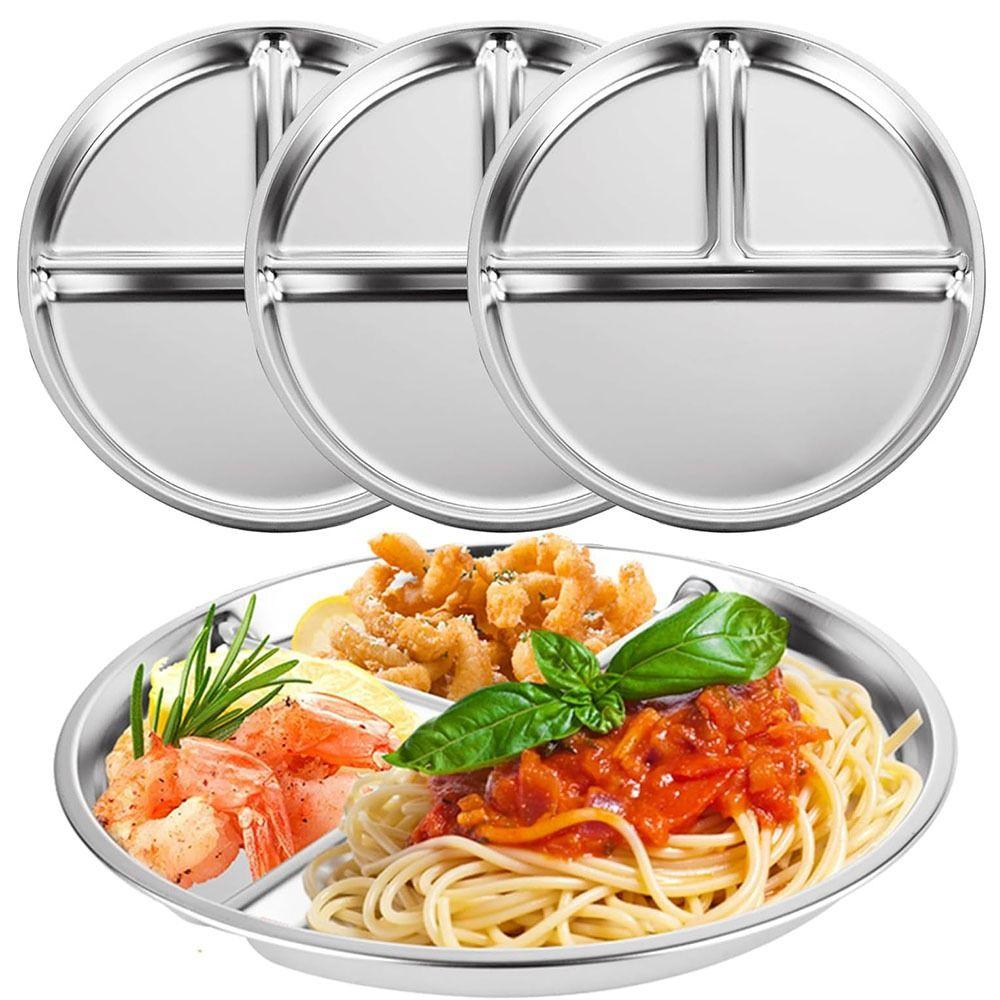 Reusable Portion Control Plate Unbreakable 3 Compartment Food Tray Divided Dinner Plates Kids