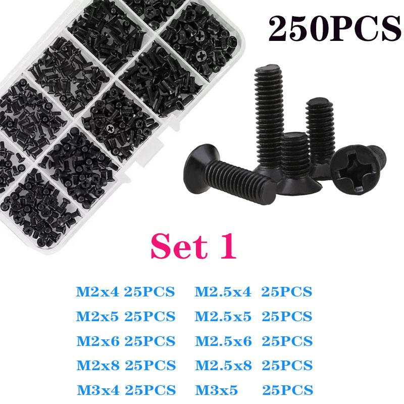 KM M2 M2,5 M3 винт с плоской головкой и крестообразным шлицем, винты для ноутбука, комплект винтов для ноутбука, маленькие черные болты для компьютера