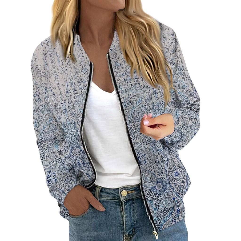 Женская куртка с длинным рукавом, легкая, на молнии, укороченная, с цветочным принтом, верхняя одежда, повседневная, стеганая куртка с карманами