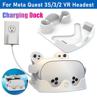 Зарядная док-станция для VR-гарнитуры Meta Quest 3S, станция быстрой зарядки с RGB-подсветкой, подставка для зарядки для VR-гарнитуры Meta Quest 3S/3/2