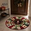 Soft Crystal Velvet Carpets Christmas Round Area Rug, 3D Visual Trap Floor Mat with Santa Elk Print, Festive Entrance Hall Runners Non-Slip