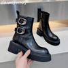Кожаные массивные женские ботильоны на платформе, дизайнерские туфли на среднем каблуке, тренд 2025 года, зимние новые туфли-лодочки в готическом стиле для мотоциклистов, Botas De Mujer