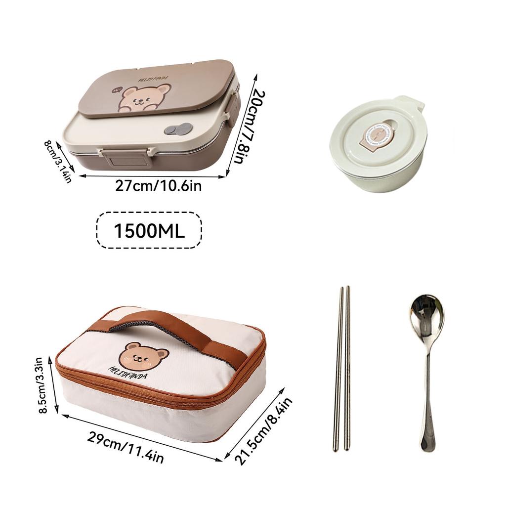 4 Grids Bento Lunch Box With Bowl&Cutlery Microwave 304 Stainless Steel Leak-proof Food Container For Student Adult