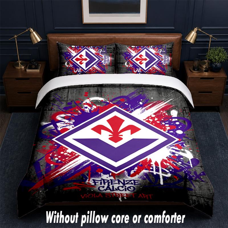 Fiorentina FC Design Bed Bedding Set 1 Duvet Cover + 2 Pillowcases Soft Breathable Household Bed Linens