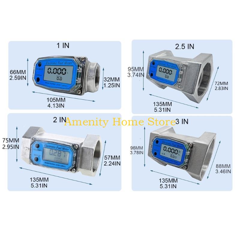 F26C Liquid Flow Sensor Meter for Fuel Water 1in/2in/2.5in/3in Electronic Turbine- Flow Meter Battery Operated(NOT Included)