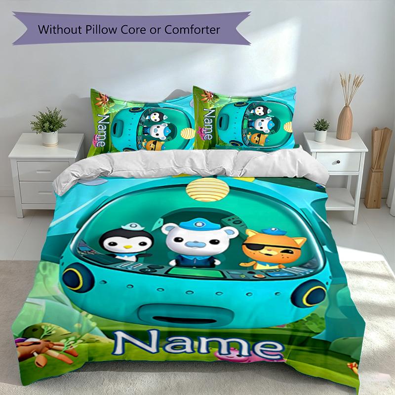 3pcs Custom Name Octonauts Bedding Set,Includes 1 Duvet Cover and 2 Pillowcases,All-season Bedroom Decor