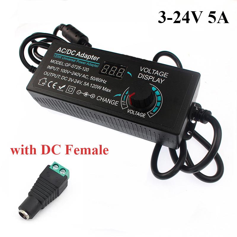 Регулируемый адаптер питания AC в DC 3В-24В 5А Трансформатор Универсальный светодиодный источник питания Регулируемый с экраном дисплея Напряжение