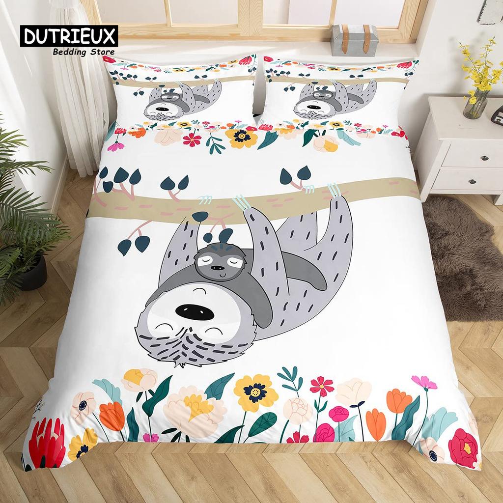 Комплект постельного белья Kawaii Bear Twin King Size с мультяшными животными Комплект постельного белья из полиэстера с парашютом Blue Sky White Cloud