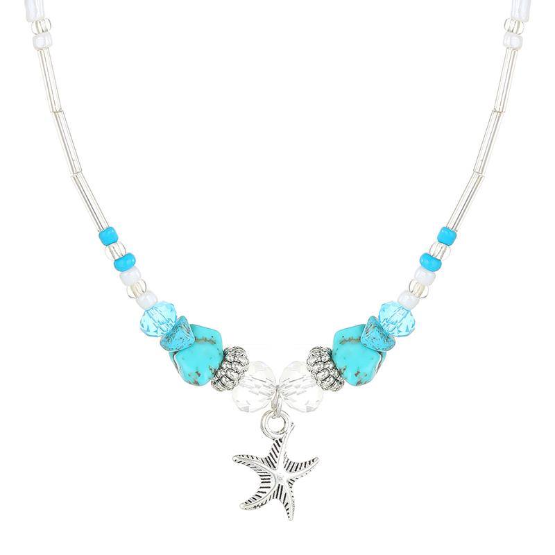 Ожерелье с подвеской в виде ракушки в виде морской звезды из бисера и цепочки для женщин, бижутерия, пляжная цепочка, готика, ключица, подарки