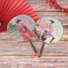 Round Hand Fan Chinese Style Vintage Printing Silk Fan Wedding Dance Accessory