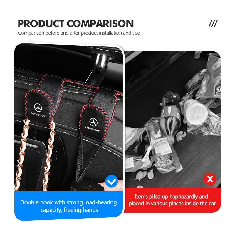 Car Back Seat Hook Headrest Leather Hanging Rear Row Hanger For Mercedes Benz W202 W212 W126 W140 W168 W177 CLS GLE GLC GLS CLA FVWXY1