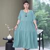 Женские платья средней длины Платья с коротким рукавом Винтажные платья больших размеров Свободные платья с круглым вырезом Однотонные платья