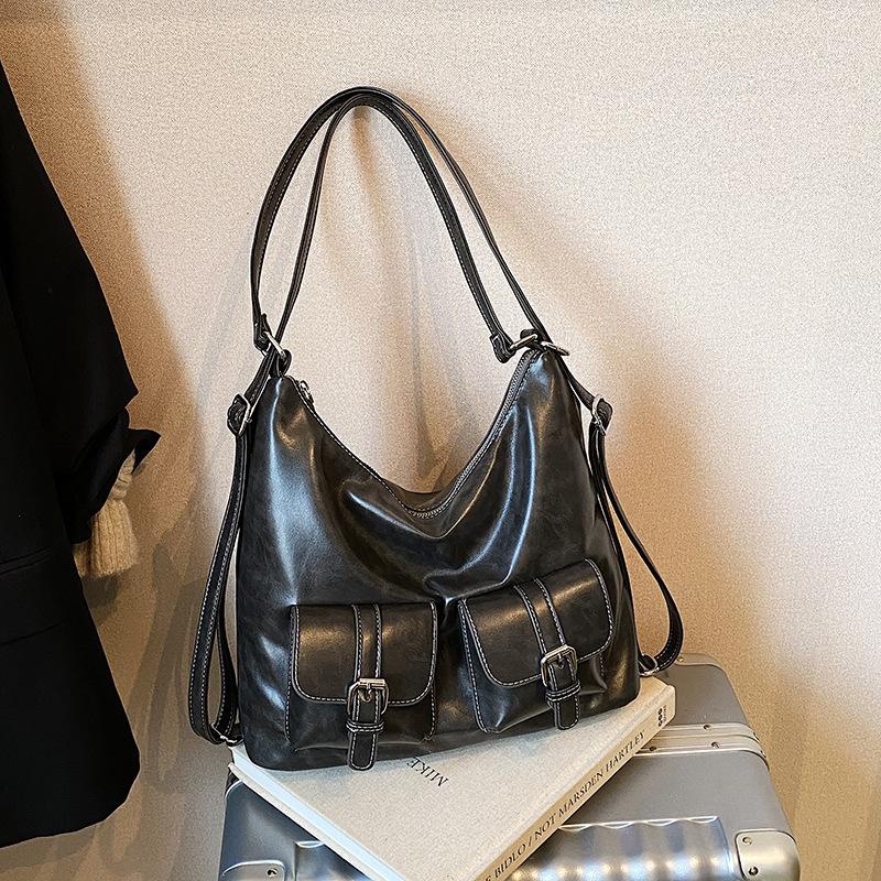 Женская сумка-тоут большой вместимости 2025 новая осенне-зимняя ретро на плечо для поездок на работу повседневная текстурная многофункциональная сумка-рюкзак