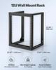12U Wall Mount Server Rack, 68.04 kg Max Load Capacity, Open Frame Network Rack with 180 Degrees Gate Swing Door, Carbon Steel, Ideal for IT Network