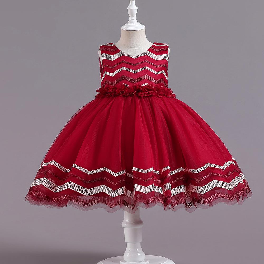 Рождественская вечеринка, свадьба, платья принцесс, кружево, аппликация, пайетки, бант, элегантная одежда для девочек