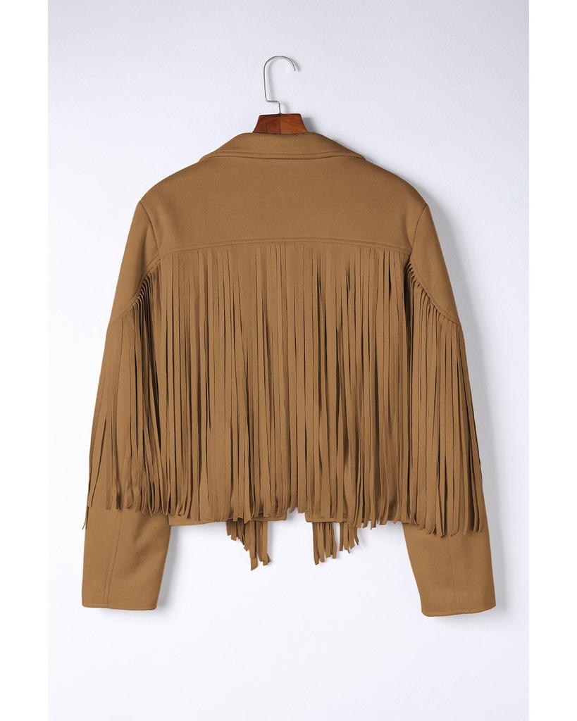 Azura Exchange Укороченная куртка Camel Fringe Plus Size