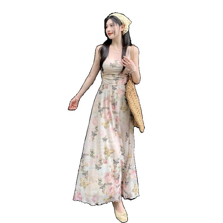 Шикарное и женственное платье макси без рукавов с цветочным принтом и подтяжкой на талии