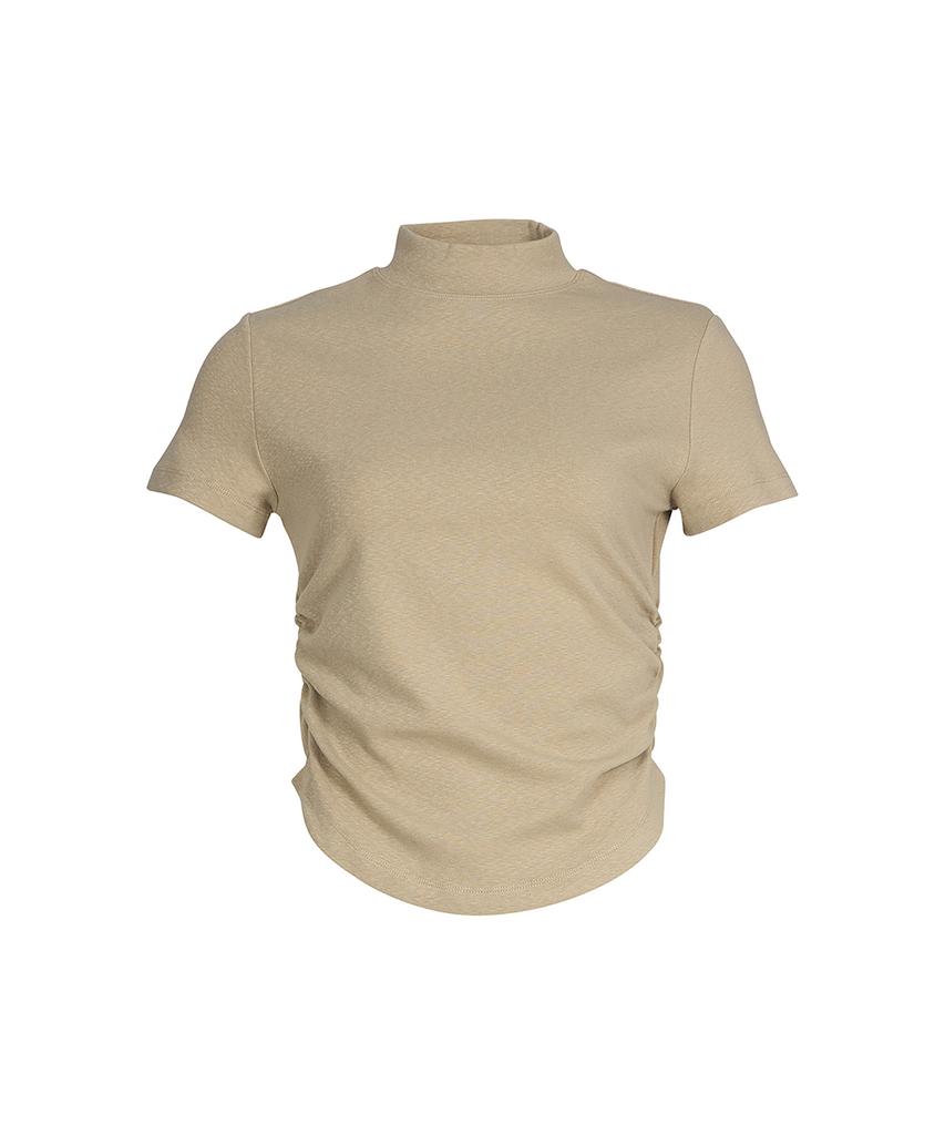OEUVA Oatmeal Soft Half-Neck Short Sleeve Top