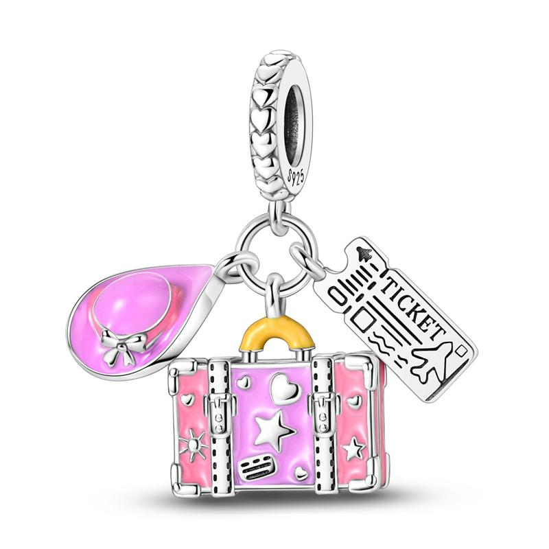 Original Charms Copper Travel Series Plane Camera Handbag Pendants Beads Fit Woman Bracelet Necklace Jewelry Charms Diy Gift