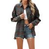 Женская модная широкая клетчатая куртка-рубашка с длинными рукавами и карманами на пуговицах