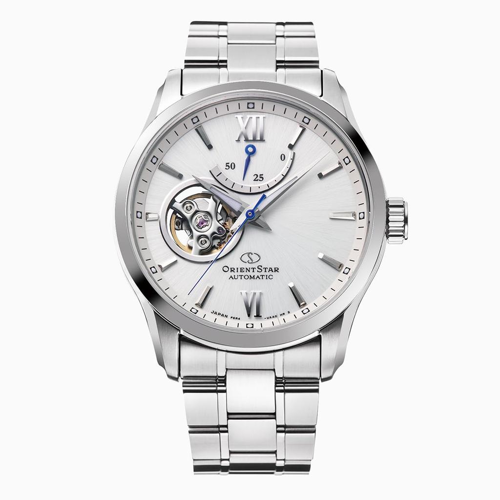 [ORIENT STAR] Automatic Men's Watch - Semi-Skeleton, Made In Japan, 2-Year Warranty, Open Heart Design, Model RK-AT0004S, White/Silver